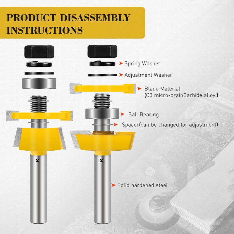 ASNOMY 2Pcs Shaker Rail and Stile Router Bits for Cabinet Door, 1/4 Inch Shank Woodworking Tongue and Groove Router Bit for Cabinet Door - Image 5