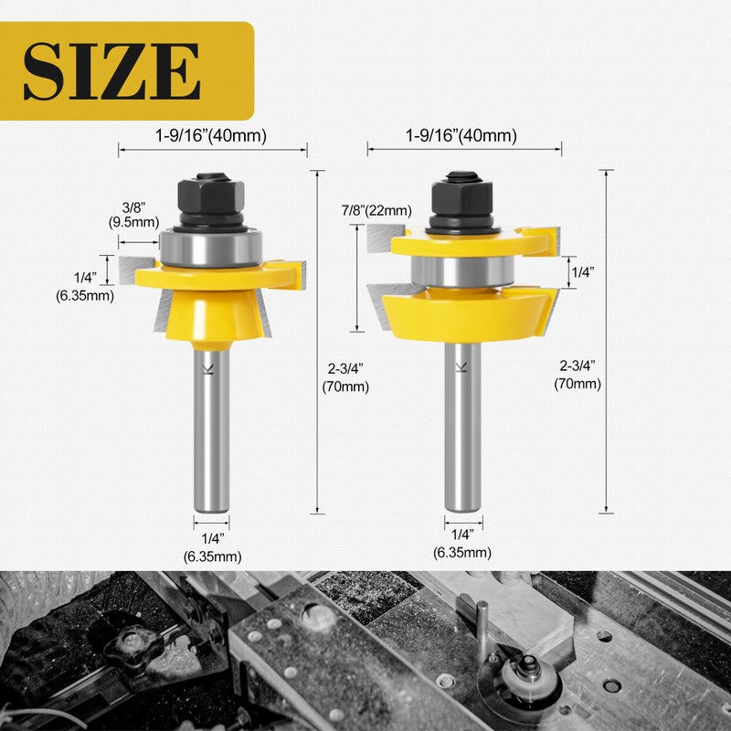 ASNOMY 2Pcs Shaker Rail and Stile Router Bits for Cabinet Door, 1/4 Inch Shank Woodworking Tongue and Groove Router Bit for Cabinet Door - Image 2