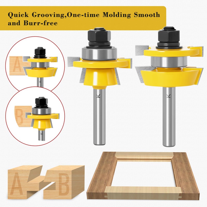 ASNOMY 2Pcs Shaker Rail and Stile Router Bits for Cabinet Door, 1/4 Inch Shank Woodworking Tongue and Groove Router Bit for Cabinet Door - Image 4