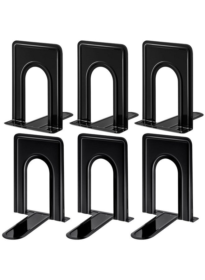HappyHapi Bookends, Book Ends, Metal Bookend For Shelves, Non-Skid Book End To Hold Books, Black Book Stopper/Holder For Office Home Kitchen, 5.7X 4.9 X 6.5 In, 3 Pair(6 Pcs, Large) - Image 1