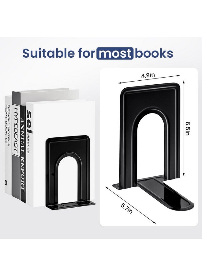 HappyHapi Bookends, Book Ends, Metal Bookend For Shelves, Non-Skid Book End To Hold Books, Black Book Stopper/Holder For Office Home Kitchen, 5.7X 4.9 X 6.5 In, 3 Pair(6 Pcs, Large) - Image 3