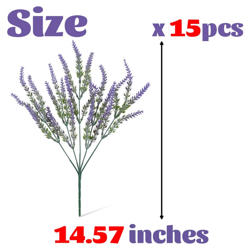 AWARDSEN 15 Bundles Artificial Lavender Outdoor Flowers Fake Plastic Purple Flower Outside UV Resistant for Home Kitchen Wedding Indoor Outdoor Decor - Image 2