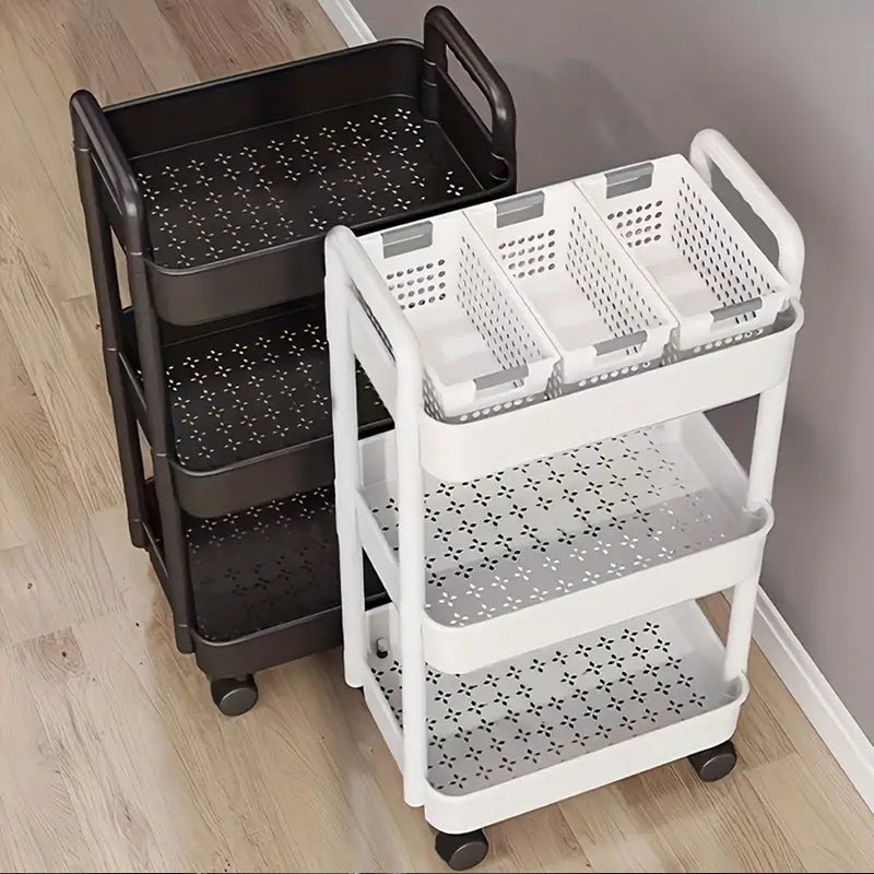 Multi-layer Plastic Storage Cart on Wheels for Kitchen Bathroom - Image 1