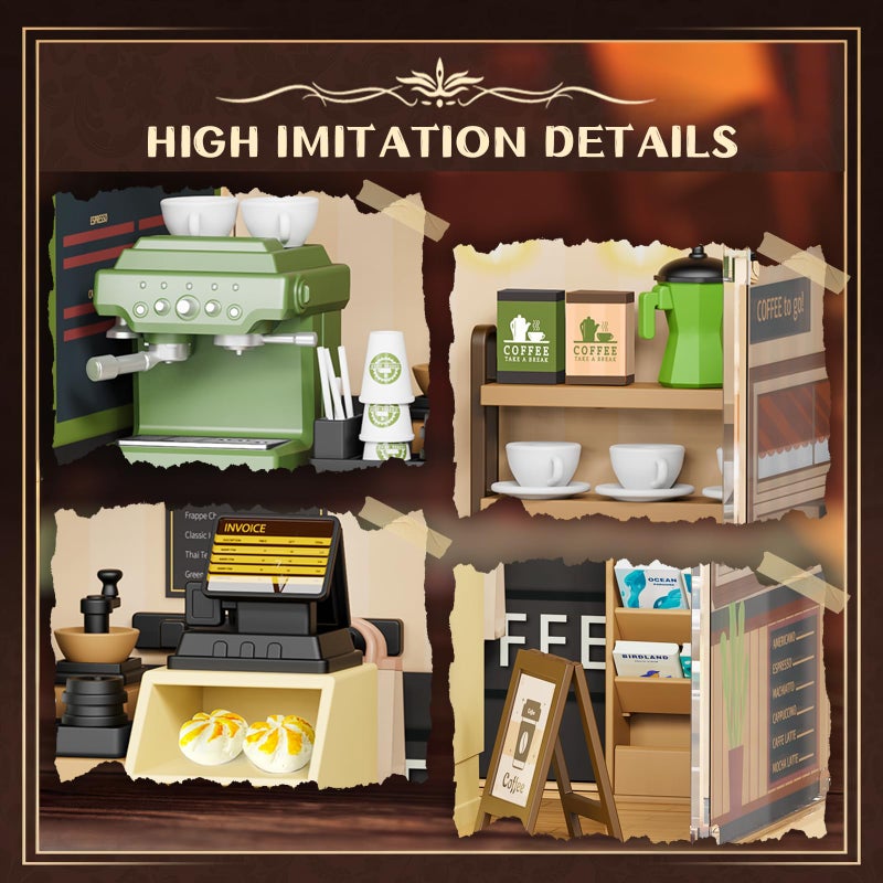 EP EXERCISE N PLAY Coffee Shop Mini Model Kits with LED, Make It Miniature Cafe Store, DIY Miniature House Kit for Adults Teens and Beginners to Build, Mini Dollhouse Kits, Gift for Friends and Hobbies - Image 4