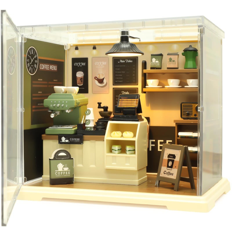 EP EXERCISE N PLAY Coffee Shop Mini Model Kits with LED, Make It Miniature Cafe Store, DIY Miniature House Kit for Adults Teens and Beginners to Build, Mini Dollhouse Kits, Gift for Friends and Hobbies - Image 1