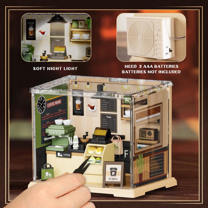 EP EXERCISE N PLAY Coffee Shop Mini Model Kits with LED, Make It Miniature Cafe Store, DIY Miniature House Kit for Adults Teens and Beginners to Build, Mini Dollhouse Kits, Gift for Friends and Hobbies - Image 3
