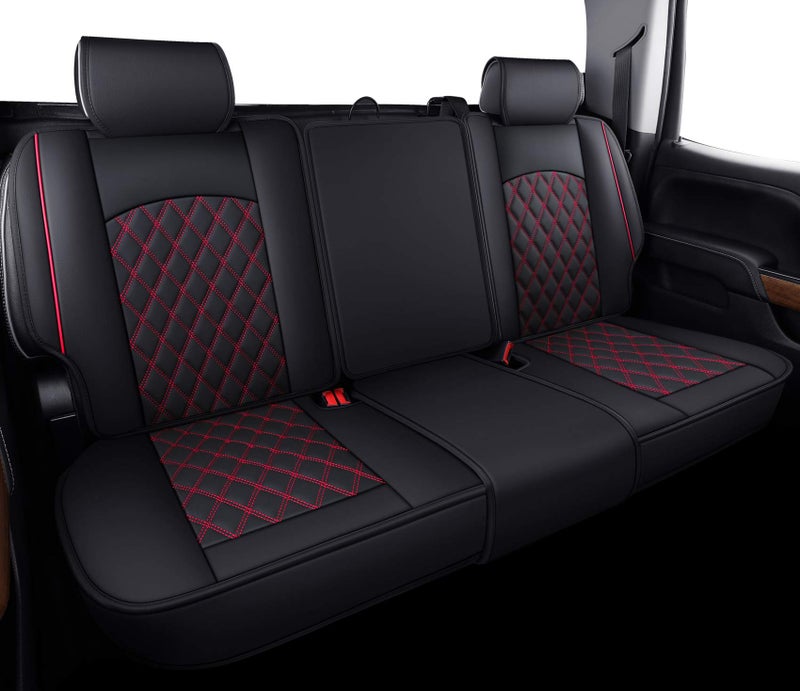 Aierxuan Back Seat Covers for Chevy Silverado GMC Sierra Pickup Custom Fit 2007-2025 1500 2500HD 3500HD Crew Double Extended Cab Waterproof Leather Split Bench 40/60, 50/50 (Rear Seat/Red) - Image 1