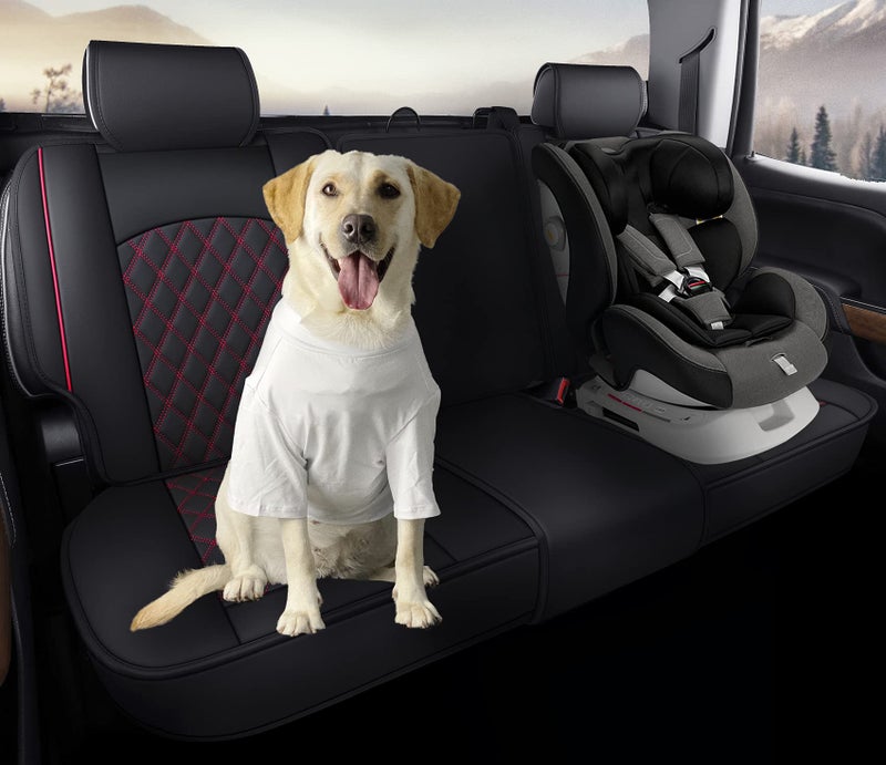 Aierxuan Back Seat Covers for Chevy Silverado GMC Sierra Pickup Custom Fit 2007-2025 1500 2500HD 3500HD Crew Double Extended Cab Waterproof Leather Split Bench 40/60, 50/50 (Rear Seat/Red) - Image 4