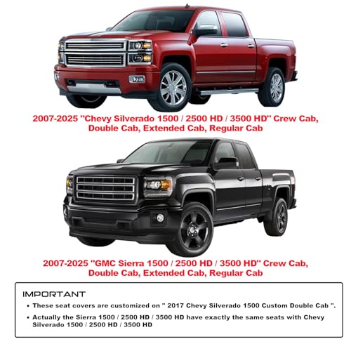 Aierxuan Back Seat Covers for Chevy Silverado GMC Sierra Pickup Custom Fit 2007-2025 1500 2500HD 3500HD Crew Double Extended Cab Waterproof Leather Split Bench 40/60, 50/50 (Rear Seat/Red) - Image 2
