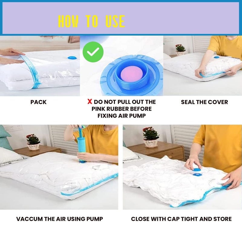 PREETENCY Vacuum Bags for Travel with Hand Pump 3M Airtight Reusable Space Saver Compression Storage Bags for Packing Sealer Bags with Ziplock for Comforters Blanket Pack5 - Image 4