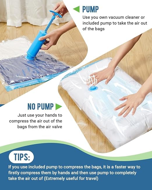 PREETENCY Vacuum Bags for Travel with Hand Pump 3M Airtight Reusable Space Saver Compression Storage Bags for Packing Sealer Bags with Ziplock for Comforters Blanket Pack5 - Image 5