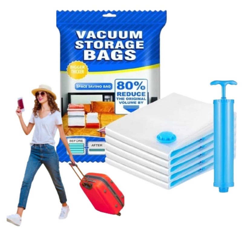 PREETENCY Vacuum Bags for Travel with Hand Pump 3M Airtight Reusable Space Saver Compression Storage Bags for Packing Sealer Bags with Ziplock for Comforters Blanket Pack5 - Image 1