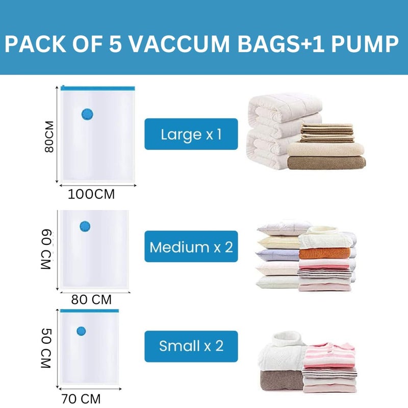 PREETENCY Vacuum Bags for Travel with Hand Pump 3M Airtight Reusable Space Saver Compression Storage Bags for Packing Sealer Bags with Ziplock for Comforters Blanket Pack5 - Image 2