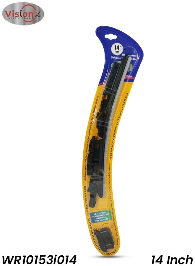 Vision X VisionX WR10153i014 14 Inch Universal Flat Wiper Blade for All Cars - Frameless, Streak-Free, Silent, Long Lasting Rubber Wiper with 10 Adapters for Easy Install & All Weather Clear Visibility - Image 1