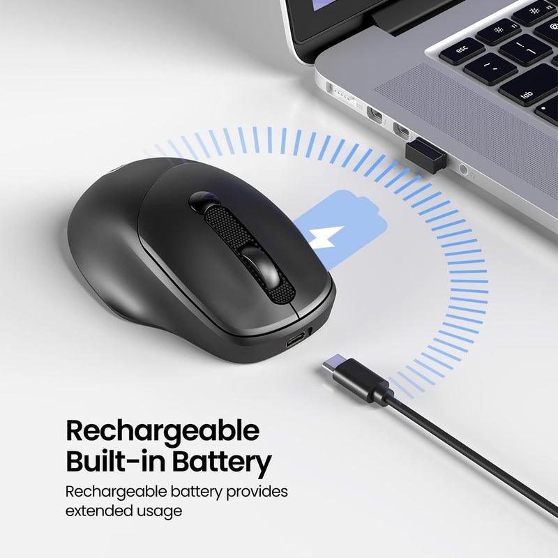 Portronics فأرة تواد 7 اللاسلكية، بلوتوث 5.3V و 2.4 GHz لاسلكية، حساسية قابلة للتعديل تصل إلى 3200 DPI، بطارية مدمجة قابلة لإعادة الشحن (أسود) - Image 3