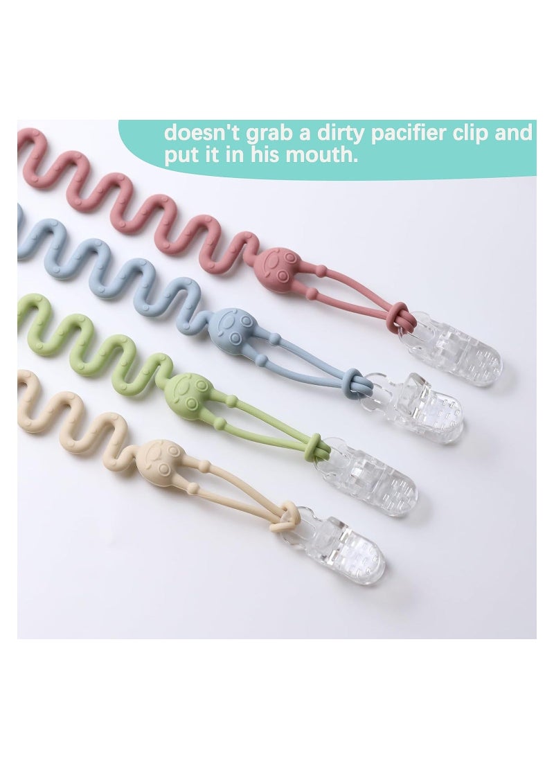 Generic - 4 Pack Pacifier Clips Silicone Pacifier Holder with One-Piece Beads for Baby Boys and Girls Teething and Newborns Applies to Car Seat Toy Teether Toy High Chair Stroller Accessories - Image 1