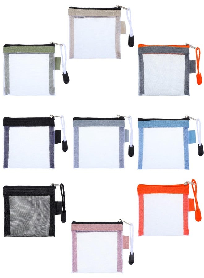 oruola مجموعة أورولا من 9 حقائب شبكية صغيرة بسحاب، حقائب صغيرة شبكية بسحاب، منظم مكياج من النايلون، 4.1 × 3 بوصة، حقيبة مستحضرات تجميل محمولة للسفر، محفظة نقود لتخزين الأغراض الصغيرة وبطاقات الائتمان والمفاتيح وأحمر الشفاه - Image 1