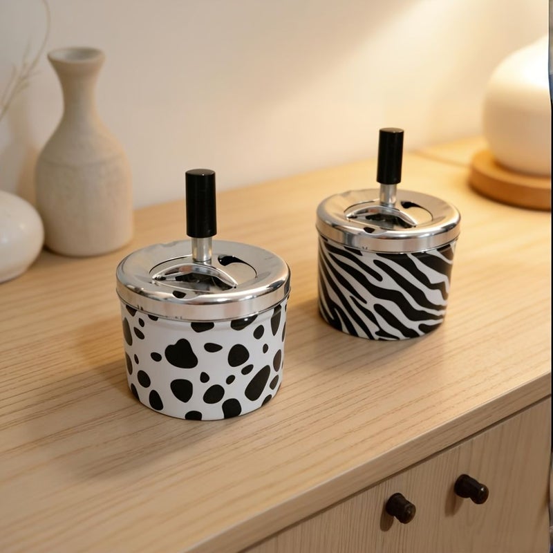 Zebra Vintage Press And Rotate Sealed Lid Ashtray Dustproof Decorative - Image 1