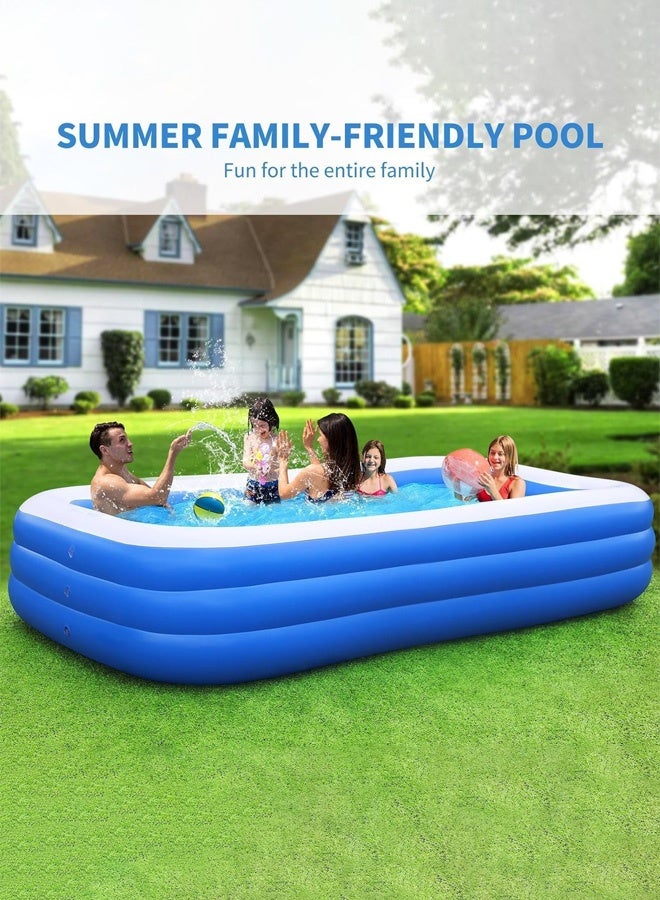 مسبح اطفال كبير قابل للنفخ (مرفق بمضخة هواء) - مسبح كبير مُعزز للحديقة للعائلة (للأطفال والكبار) | (210x140x60سم) | مرح ومرح المياه وحفلات الصيف واللعب في الخارج - Image 1