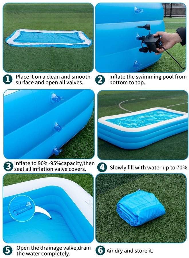 مسبح اطفال كبير قابل للنفخ (مرفق بمضخة هواء) - مسبح كبير مُعزز للحديقة للعائلة (للأطفال والكبار) | (210x140x60سم) | مرح ومرح المياه وحفلات الصيف واللعب في الخارج - Image 4