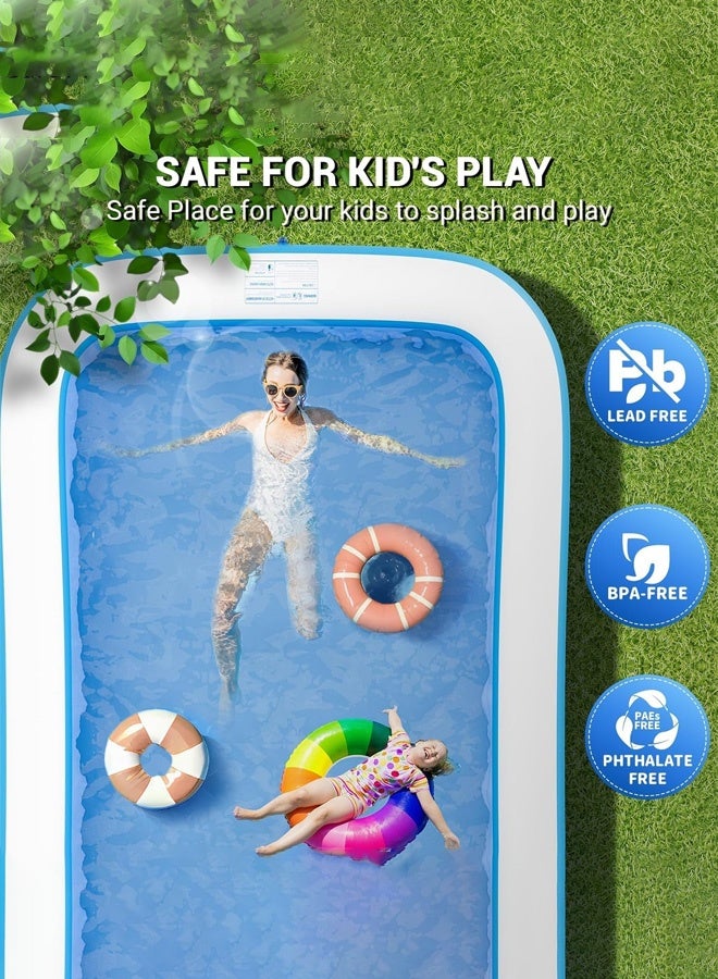 مسبح اطفال كبير قابل للنفخ (مرفق بمضخة هواء) - مسبح كبير مُعزز للحديقة للعائلة (للأطفال والكبار) | (210x140x60سم) | مرح ومرح المياه وحفلات الصيف واللعب في الخارج - Image 2