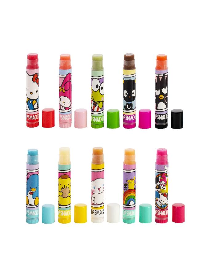 Lip Smacker Sanrio Hello Kitty and Friends 10 Piece Flavored Lip Balm Party Pack, Clear Matte, For Kids, Men, Women, Dry Lips, My Melody, Little Twin Stars, and Chococat - Image 2