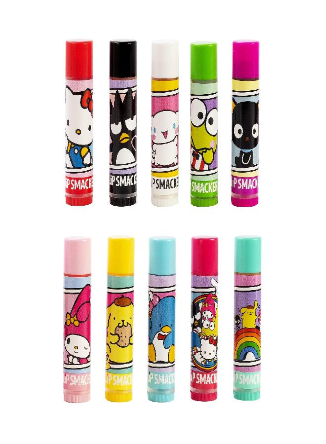 Lip Smacker Sanrio Hello Kitty and Friends 10 Piece Flavored Lip Balm Party Pack, Clear Matte, For Kids, Men, Women, Dry Lips, My Melody, Little Twin Stars, and Chococat - Image 1