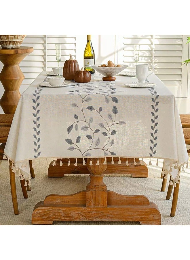 Lace Tassel Detail Tablecloth Beige/White 100x160cm  - Image 1