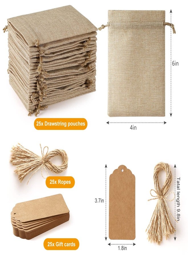 WenTao 25Set Reusable Burlap Gift Bags with Drawstring, 4x6" Small Party Favor Gift Bags + Bonus Gift Tags & String, Brown Linen Sacks Bag for Wedding Party Favor, Jewelry Pouches, Christmas, Festival, Kids Birthday, Coffee, DIY Craft Sachet Bulk Bags - Image 3