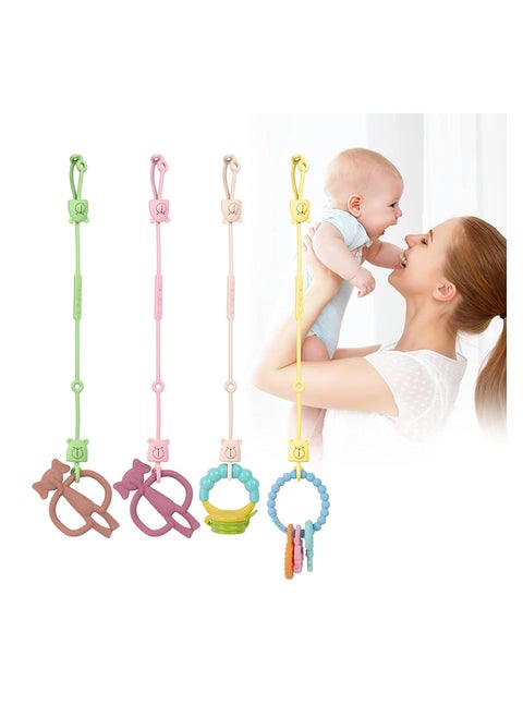 4pcs Toy Safety Straps Silicone Adjustable Baby Pacifier Teether Straps Toddler Toy Bottle Harness Straps for Strollers High Chair Cribs Bags BPA Free Multi Colors