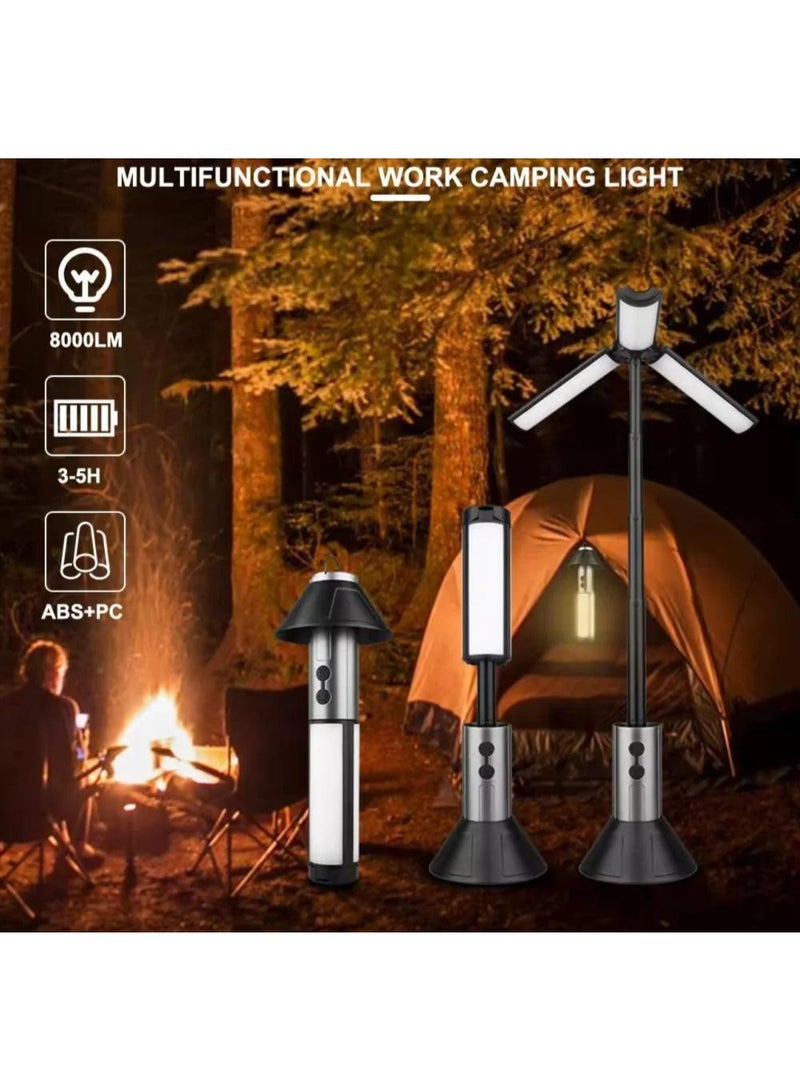 مصباح تخييم قابل للطي، فانوس تلسكوبي محمول قابل لإعادة الشحن، مصباح LED للعمل في الهواء الطلق مع قاعدة حامل قابل لإعادة الشحن بقوة 3000 مللي أمبير/ساعة للتخييم والمشي لمسافات طويلة والطوارئ المنزلية - Image 1