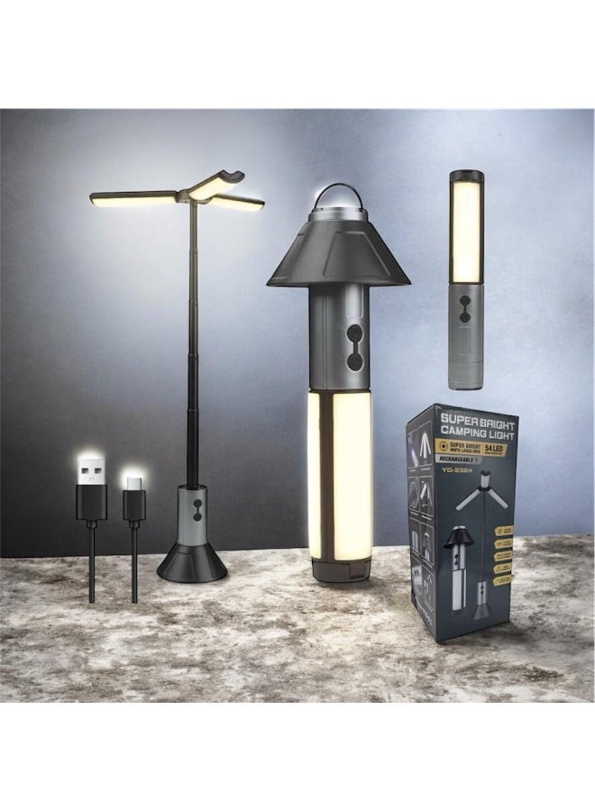 مصباح تخييم قابل للطي، فانوس تلسكوبي محمول قابل لإعادة الشحن، مصباح LED للعمل في الهواء الطلق مع قاعدة حامل قابل لإعادة الشحن بقوة 3000 مللي أمبير/ساعة للتخييم والمشي لمسافات طويلة والطوارئ المنزلية - Image 2