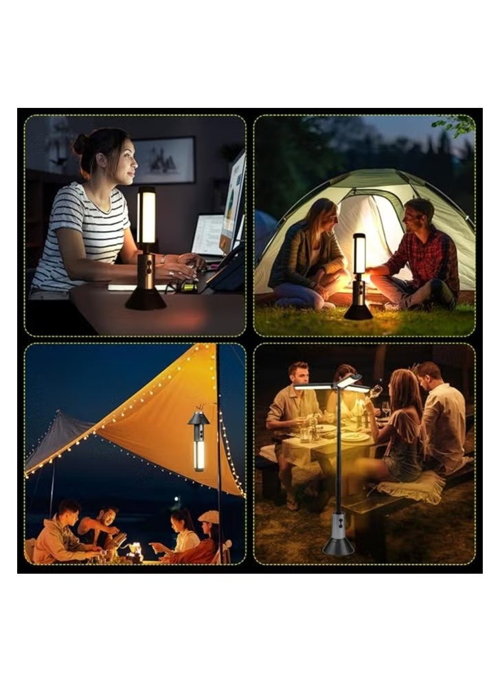 مصباح تخييم قابل للطي، فانوس تلسكوبي محمول قابل لإعادة الشحن، مصباح LED للعمل في الهواء الطلق مع قاعدة حامل قابل لإعادة الشحن بقوة 3000 مللي أمبير/ساعة للتخييم والمشي لمسافات طويلة والطوارئ المنزلية - Image 3