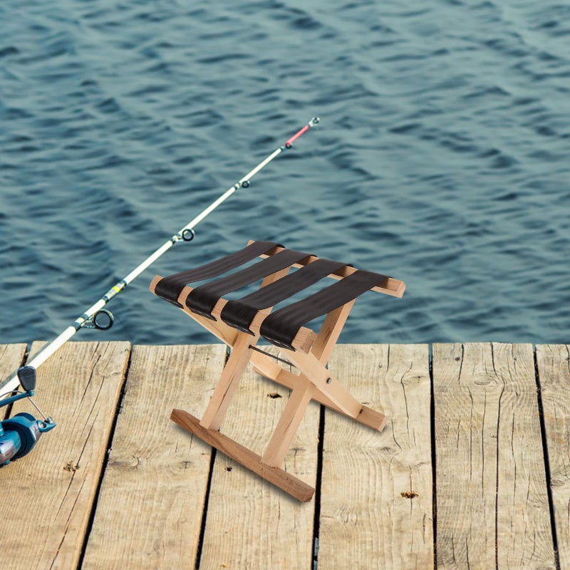 Portable Folding Camp Stool 28cm Height Wooden Outdoor Fishing Chair For Hiking Camping - Image 5