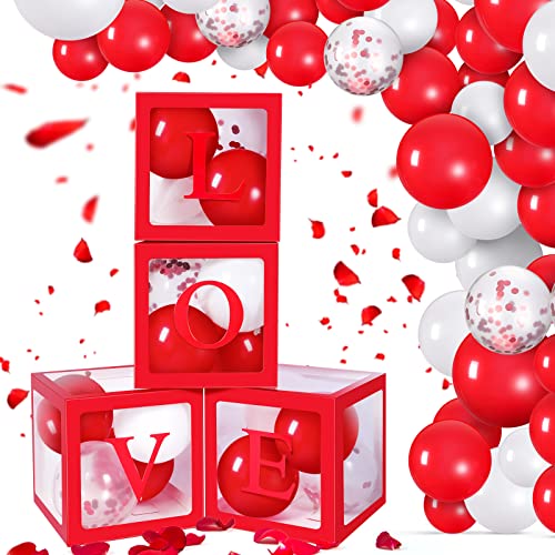 Civaner 56 Pieces Valentine s Day Transparent Love Box Decorations with Balloon LED Light Letters for Valentine s Day Wedding Party Bridal Shower Birthday Party Reveal Backdrop Red - Image 1