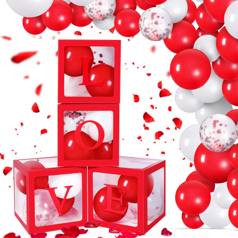 Civaner 56 Pieces Valentine s Day Transparent Love Box Decorations with Balloon LED Light Letters for Valentine s Day Wedding Party Bridal Shower Birthday Party Reveal Backdrop Red - Image 3