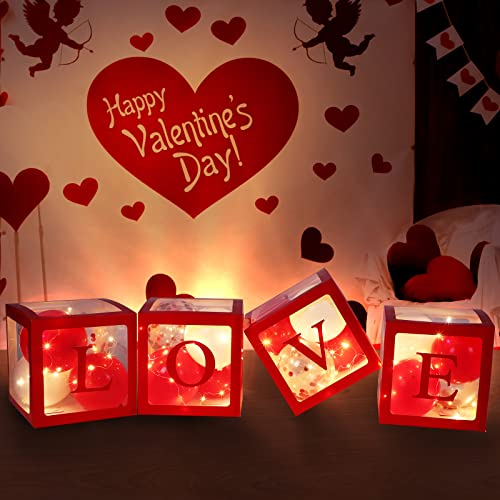 Civaner 56 Pieces Valentine s Day Transparent Love Box Decorations with Balloon LED Light Letters for Valentine s Day Wedding Party Bridal Shower Birthday Party Reveal Backdrop Red - Image 5