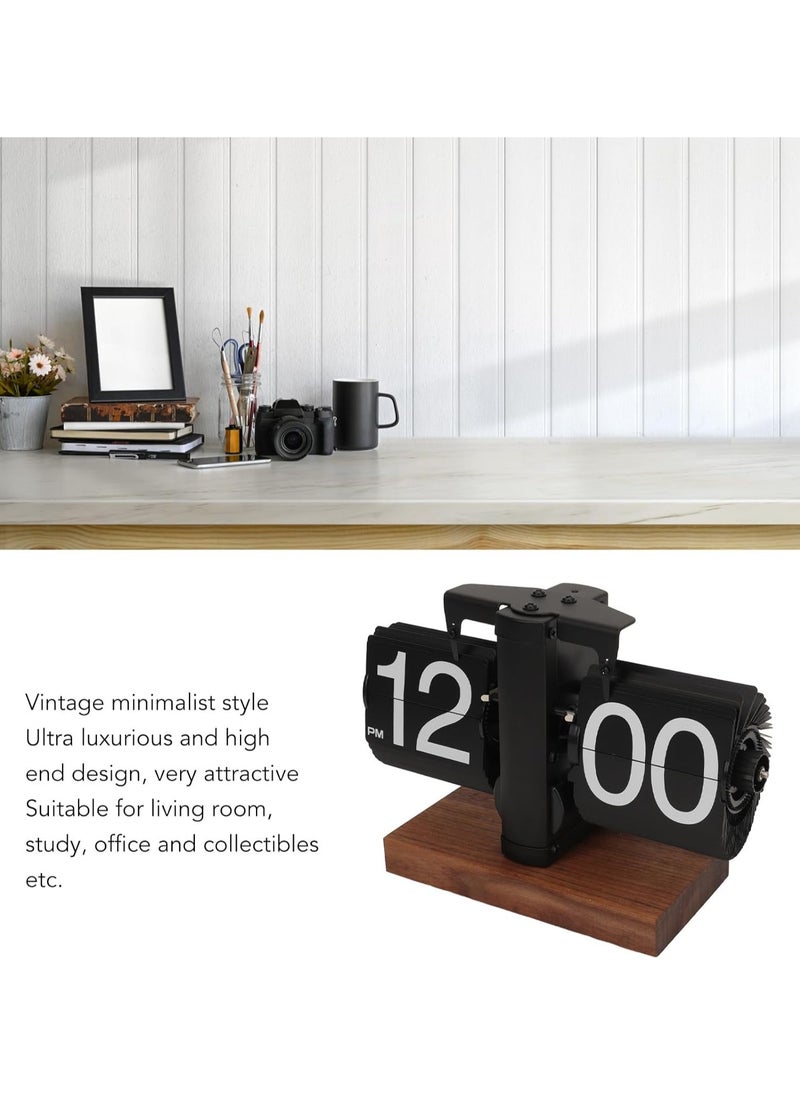 Vintage Finds Retro Flip Down Desk Clock - Mechanical Digital Display, Gear Operated Vintage Design - Sleek Black Walnut Base, Perfect for Home or Office Decor  - Image 5