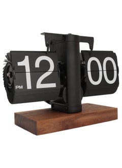 Vintage Finds Retro Flip Down Desk Clock - Mechanical Digital Display, Gear Operated Vintage Design - Sleek Black Walnut Base, Perfect for Home or Office Decor  - Image 1