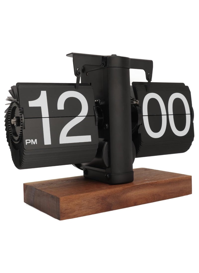 Vintage Finds Retro Flip Down Desk Clock - Mechanical Digital Display, Gear Operated Vintage Design - Sleek Black Walnut Base, Perfect for Home or Office Decor  - Image 1