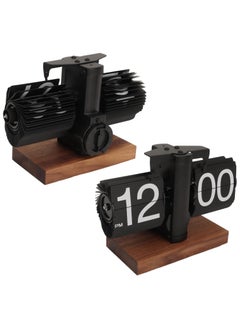 Vintage Finds Retro Flip Down Desk Clock - Mechanical Digital Display, Gear Operated Vintage Design - Sleek Black Walnut Base, Perfect for Home or Office Decor  - Image 3