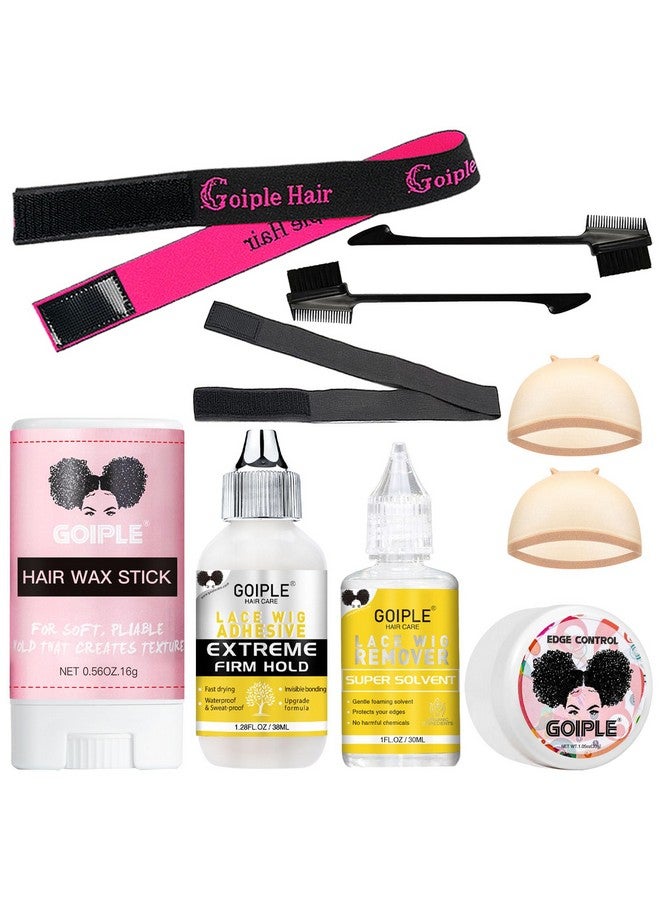 جويبل غراء شعر مستعار 1.28 أونصة، غراء شعر مستعار أمامي مقاوم للماء للشعر المستعار مع أدوات وعصا شمع للشعر (غراء شعر مستعار/مزيل غراء الشعر المستعار/عصا شمع الشعر/شمع للتحكم في الحواف/شريط مطاطي/فرشاة مزدوجة للشعر/أغطية شعر مستعار) - Image 1