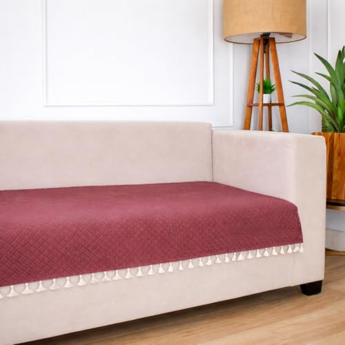 STITCHNEST 3 Seater Quilted Velvet Sofa Cover with Tassels | Elegant Peach Sofa Protector for Living Room | Soft, Washable | Perfect for Enhancing Living Room Interiors | Pack of 5 - Image 1