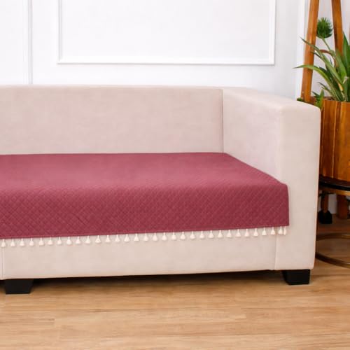 STITCHNEST 3 Seater Quilted Velvet Sofa Cover with Tassels | Elegant Peach Sofa Protector for Living Room | Soft, Washable | Perfect for Enhancing Living Room Interiors | Pack of 5 - Image 3