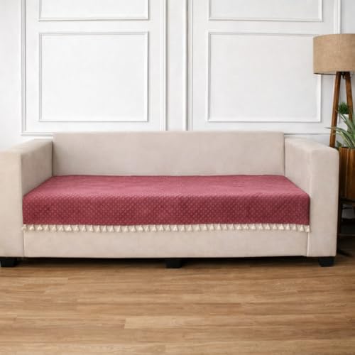 STITCHNEST 3 Seater Quilted Velvet Sofa Cover with Tassels | Elegant Peach Sofa Protector for Living Room | Soft, Washable | Perfect for Enhancing Living Room Interiors | Pack of 5 - Image 2
