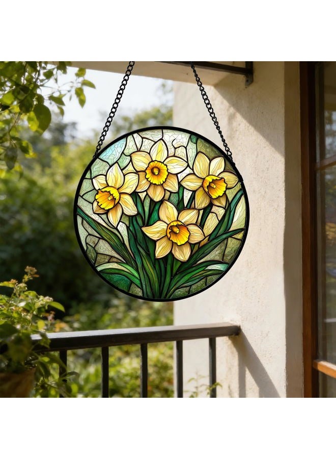 DASTOLL Stained Glass Window Hanging, Daffodil Plant Flowers Sun Catchers Diamond Glass Panel Hangings Suncatcher Decor for Birthday for Women, Men, Wife, Aunt, and Mom 7.8 in - Image 5