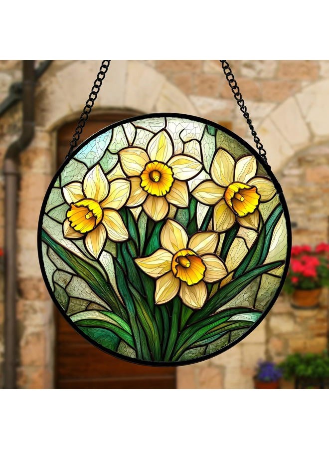 DASTOLL Stained Glass Window Hanging, Daffodil Plant Flowers Sun Catchers Diamond Glass Panel Hangings Suncatcher Decor for Birthday for Women, Men, Wife, Aunt, and Mom 7.8 in - Image 4