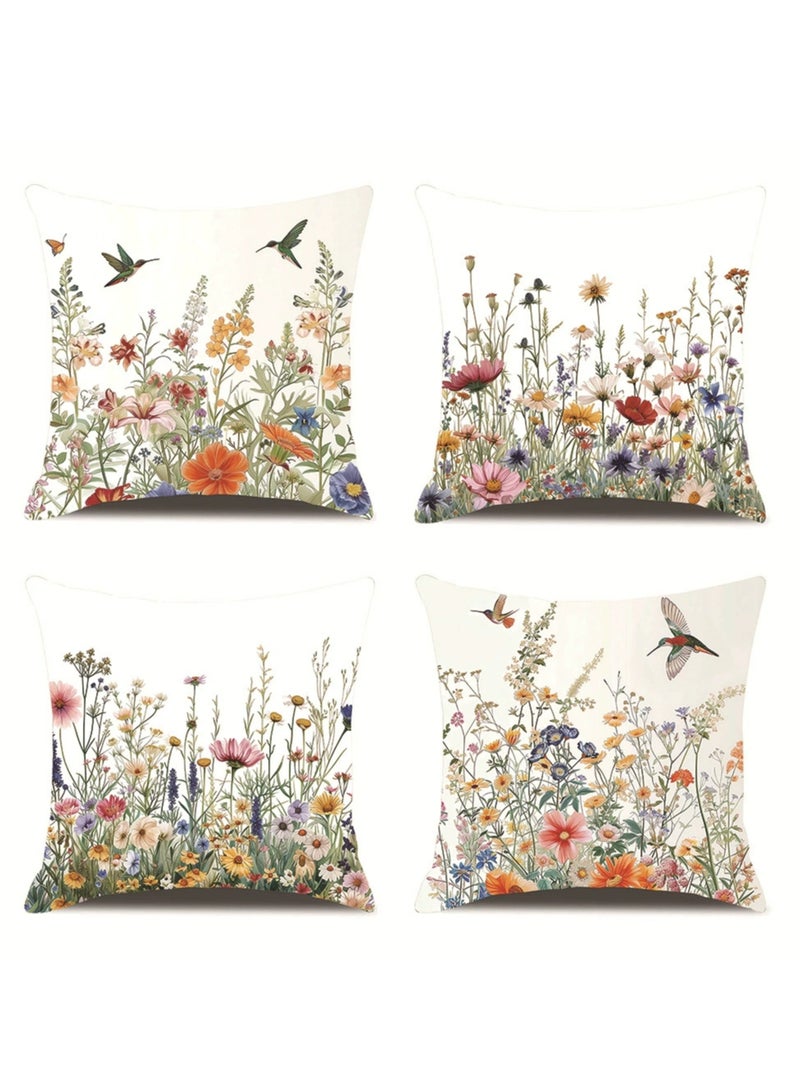 Pillow Covers Set of 4, Throw Pillow Cover, Decorative Birds and Plant Cushion Covers 45cm x 45cm,For Living Room Sofa Couch Bed Pillowcases 18x18 inches（Double sided pattern） - Image 1