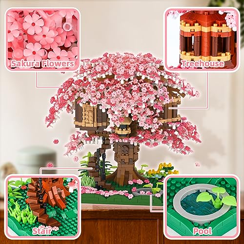 NEWABWN Cherry Blossom Bonsai Tree Mini Micro Building Set, Japanese Sakura Tree House Model Sets for Adults, Flowers House Mini Bricks Building Kit, Creative Gift Toys for Teens 14 (2028PCS) - Image 3