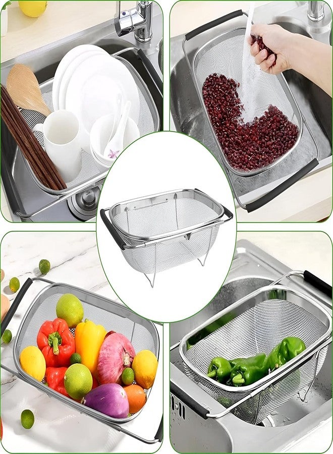 VARNH Sink Strainer Basket – Stainless Steel Fine Mesh Oval Colander with Expandable Handles – Kitchen Sink Organizer for Rinsing Vegetables, Draining Pasta & Drying Dishes - Image 5